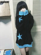 Star Patch Oversized Kawaii Hoodie - kawaii-inspired outfit in pastel colors - 29713940