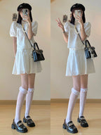 Pearl Trim Himecore Puff Sleeve Set - kawaii-inspired outfit in pastel colors - 90885728