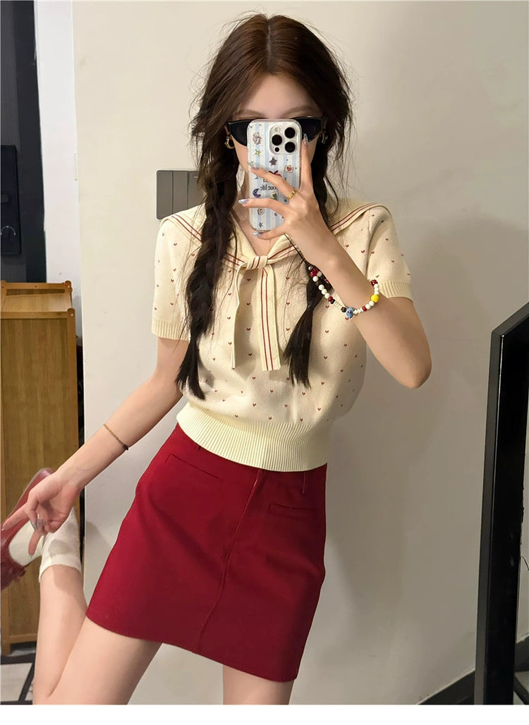 Korean Collegiate Sailor-Neck Knit Top