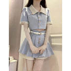 Korean Preppy Summer Two-Piece Set - kawaii-inspired outfit in pastel colors - 67421199