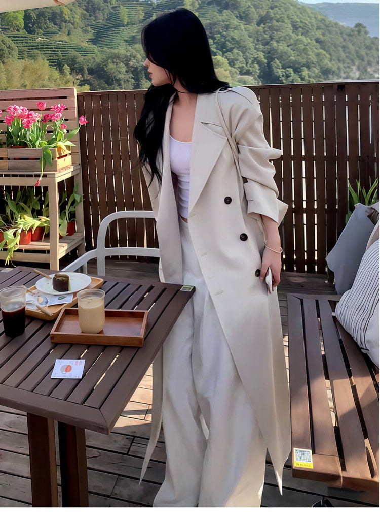 Korean High-End Khaki Trench Coat