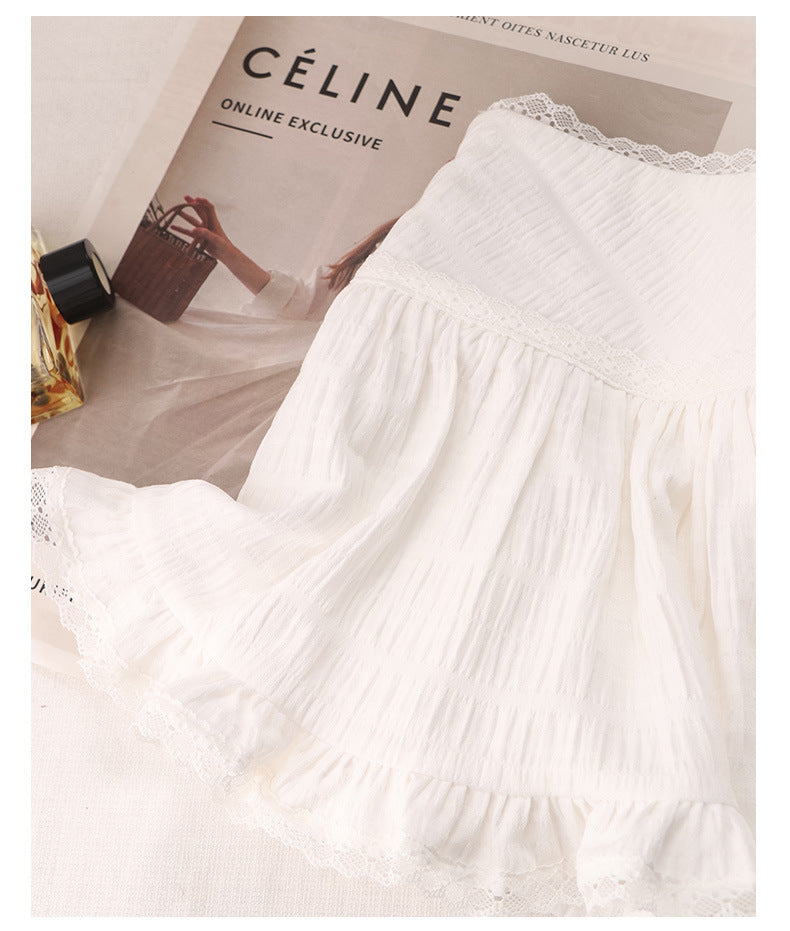 Pink Knit Top & Lace Trim Skirt Set