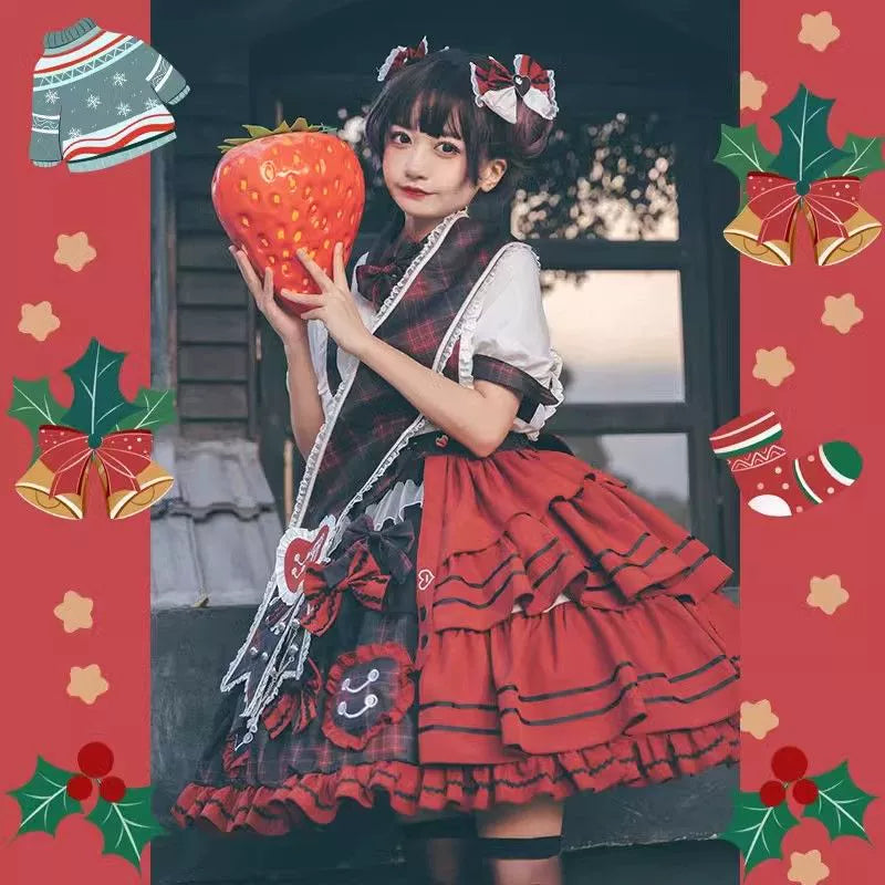 Sweet Gingerbread Plaid Lolita Dress Set