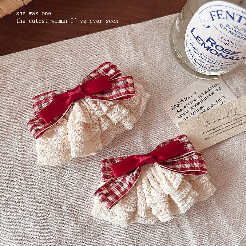 Sweet Gingham Ribbon & Lace Bow Hair Clip