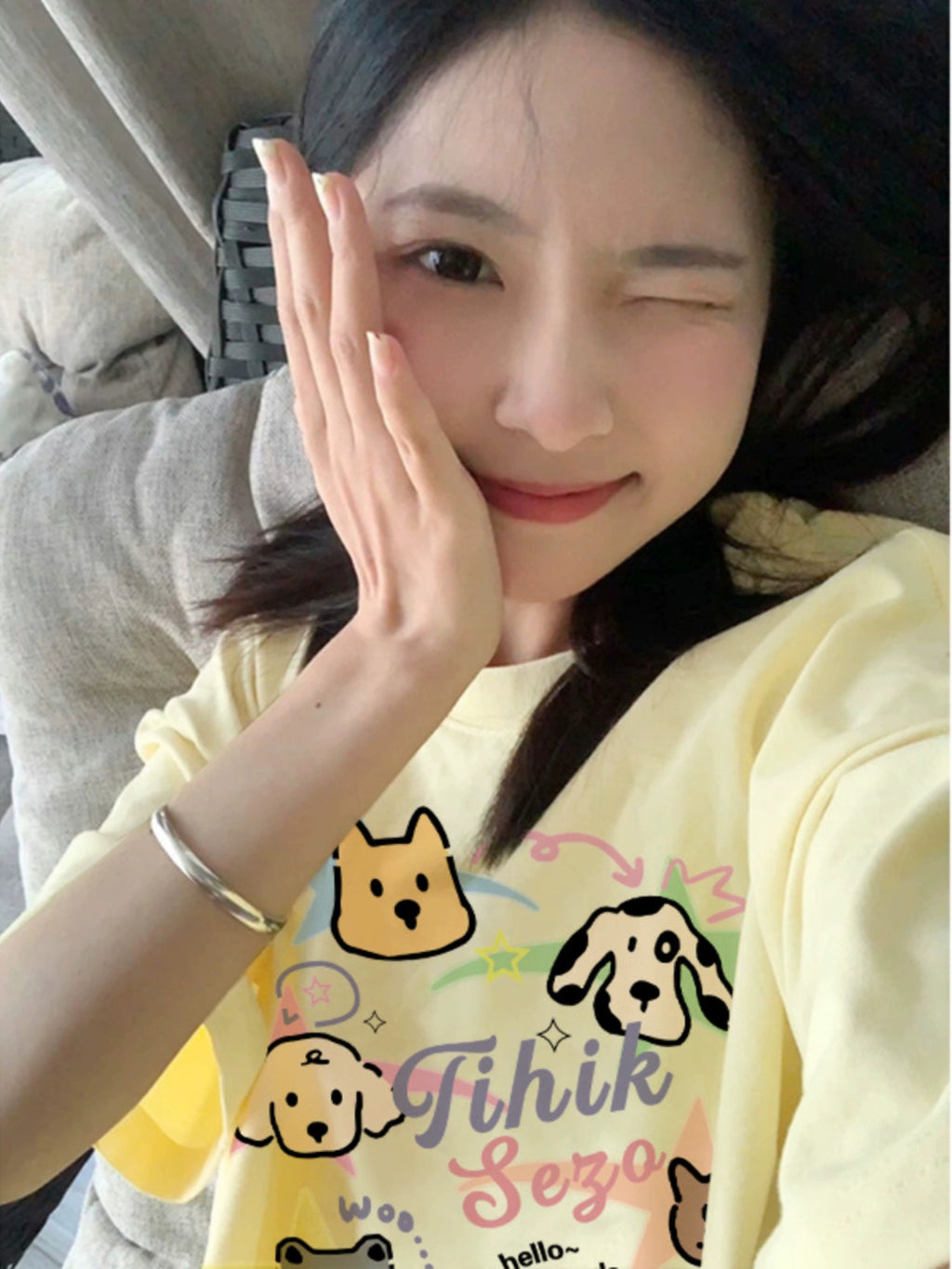 Creamy Cartoon Dog Graphic Tee