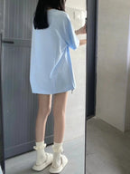 American Retro Oversized Letter Print T-Shirt - kawaii-inspired outfit in pastel colors - 71944255