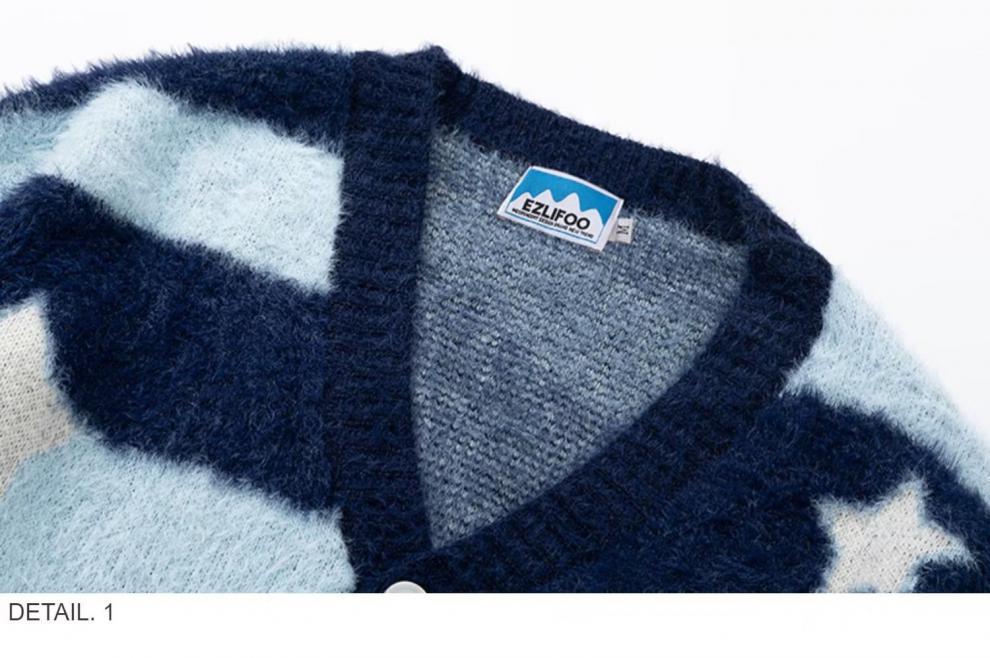 Fuzzy Striped Knit Cardigan Sweater