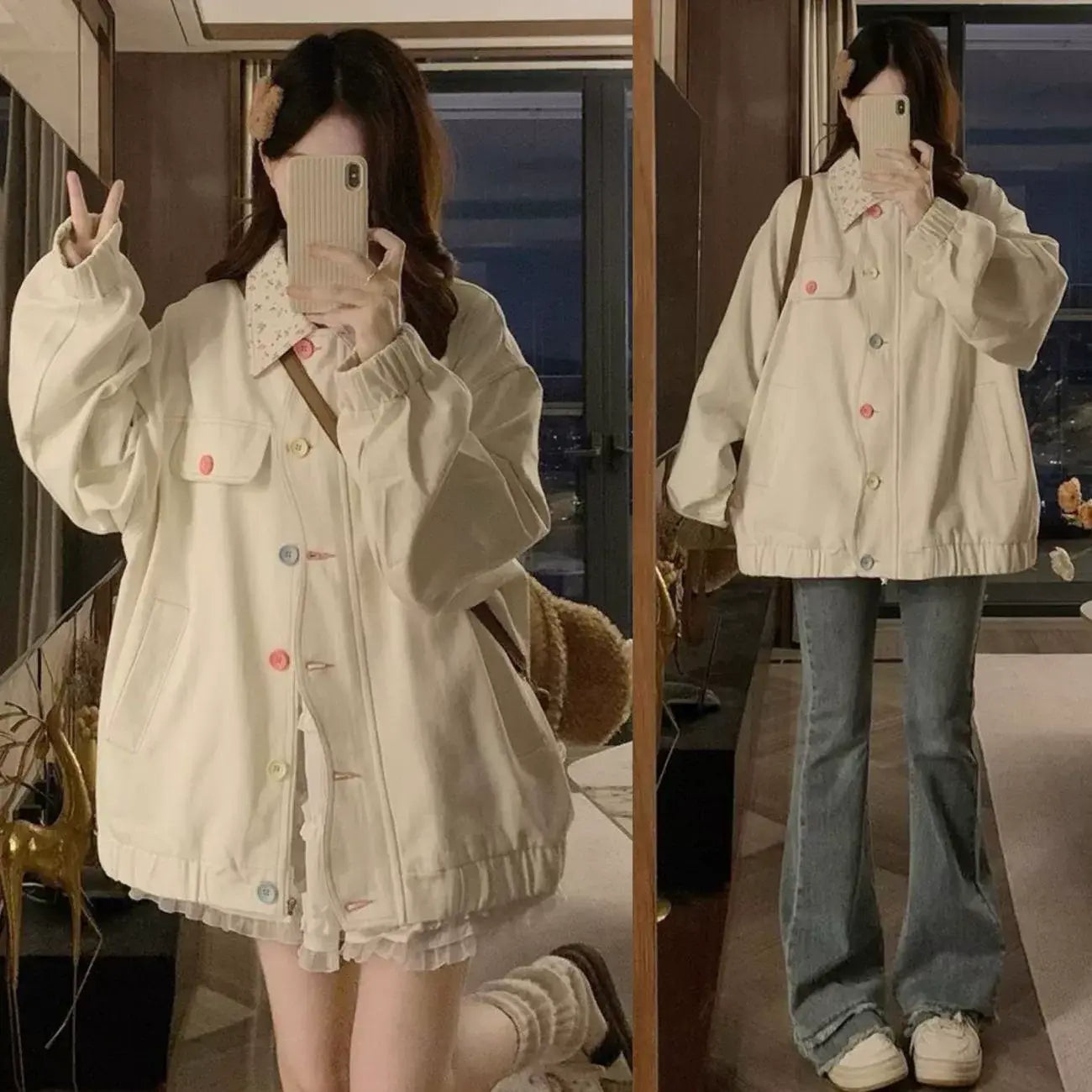 Dopamine Sweet Floral-Lapel Jacket