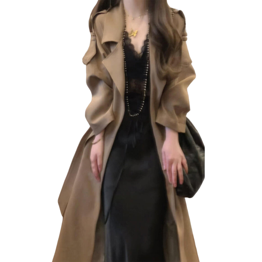 Khaki High-End British Midi Trench Coat