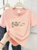 Cute Cartoon Shoulder Print Short Sleeve Tee - kawaii-inspired outfit in pastel colors - 85893906