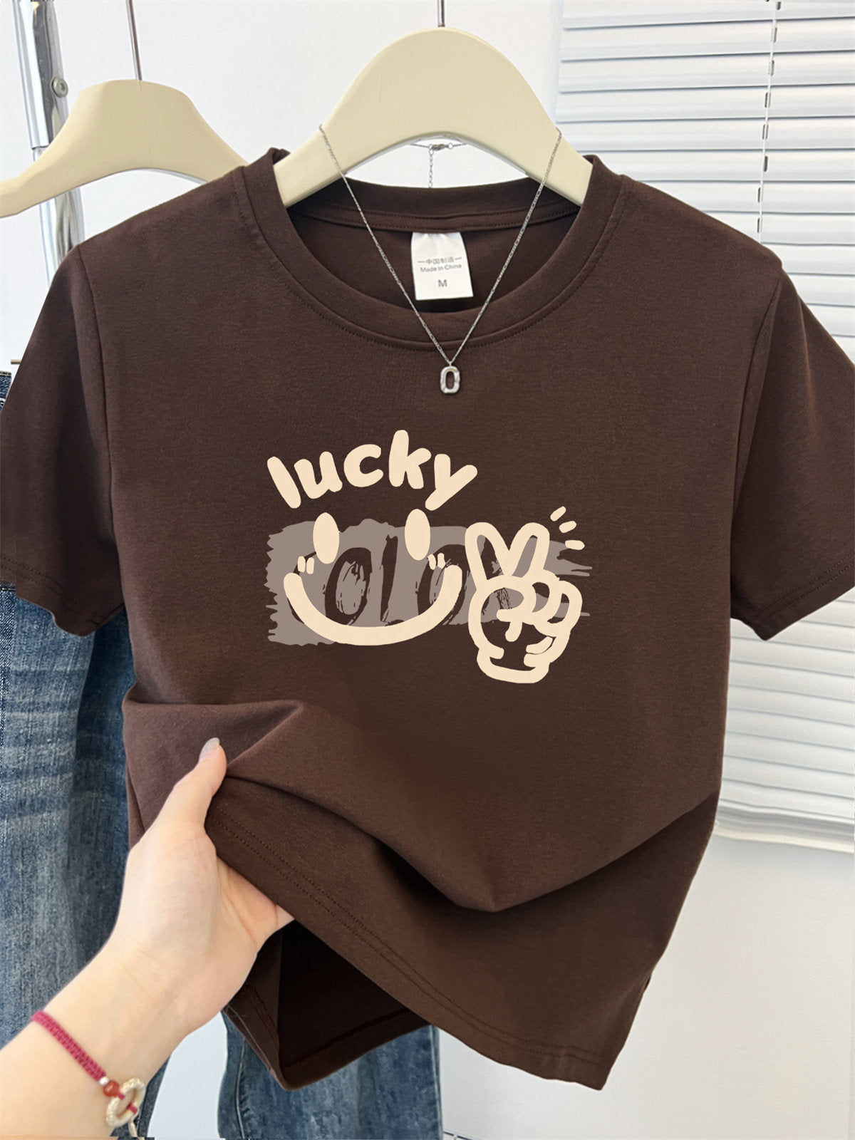 Cute Cartoon Shoulder Print Short Sleeve Tee