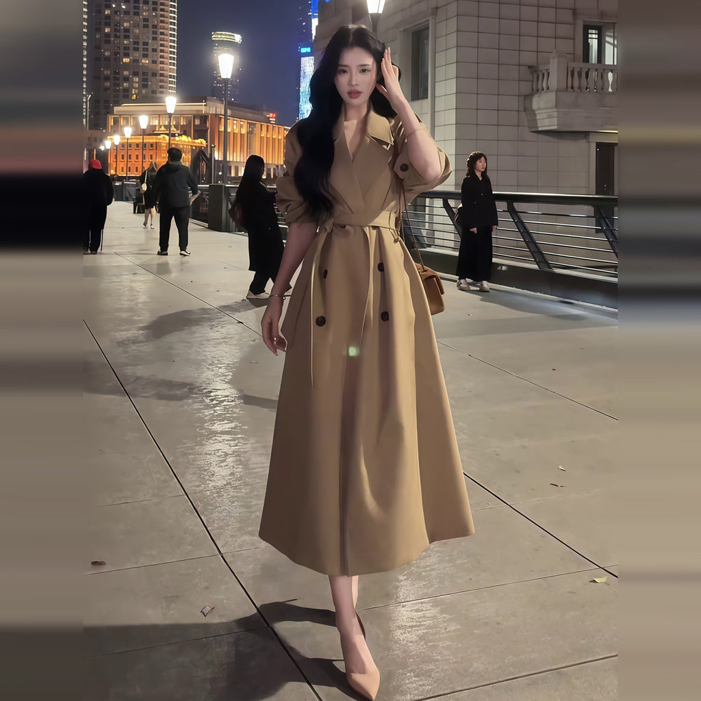 Korean High-End Khaki Trench Coat
