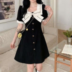 Himecore Bow Collar Button Dress - kawaii-inspired outfit in pastel colors - 56342688