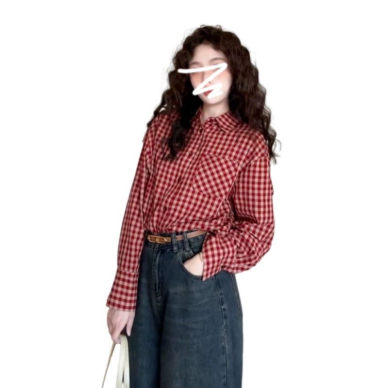 Retro Red Plaid Long-Sleeve Shirt