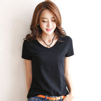 Minimalist V-Neck Cotton Tee - kawaii-inspired outfit in pastel colors - 86913383