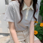 Paris Stripe Polo Tee – Cafe Cozy Edition - kawaii-inspired outfit in pastel colors - 92830988