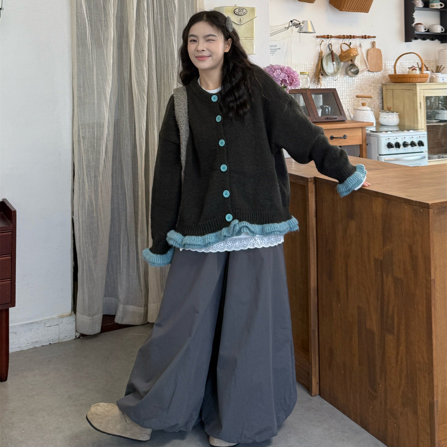 Retro Japanese Contrast Knit Sweater Jacket