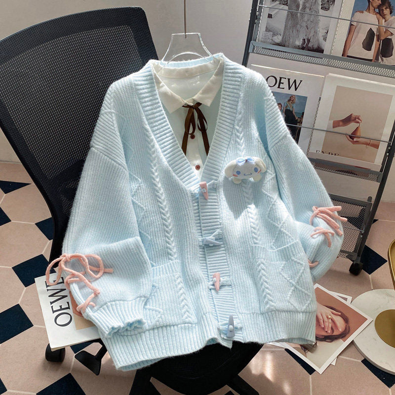 Lazy Japanese Collegiate Knit Cardigan - kawaii-inspired outfit in pastel colors - 28096623