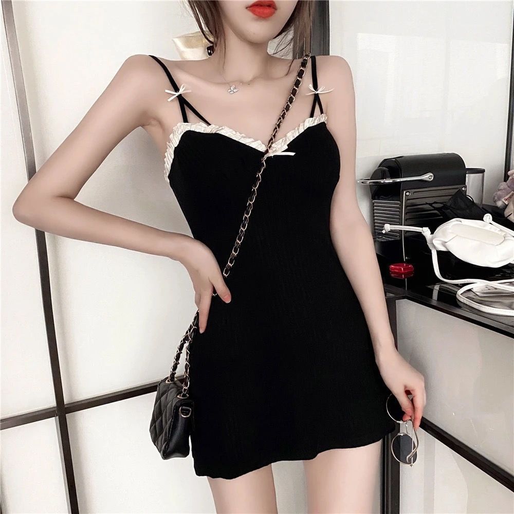 Pink Ribbed Bow Mini Dress