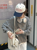 Striped Oversized K-Fashion Sweatshirt - kawaii-inspired outfit in pastel colors - 96164763
