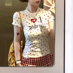 Retro Love Dog-Paw Slim Graphic Tee - kawaii-inspired outfit in pastel colors - 82568899