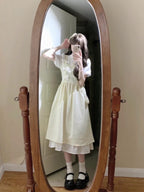 Lemon Cream Layered Bow Dress - kawaii-inspired outfit in pastel colors - 94831944
