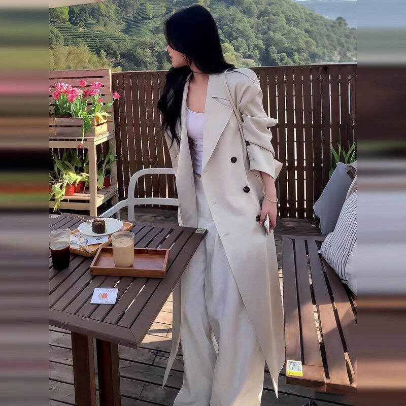 Korean High-End Khaki Trench Coat