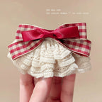 Sweet Gingham Ribbon & Lace Bow Hair Clip - kawaii-inspired outfit in pastel colors - 44935179
