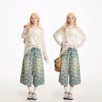 Pink Graffiti Sheer Off-Shoulder Knit Top - kawaii-inspired outfit in pastel colors - 73357520