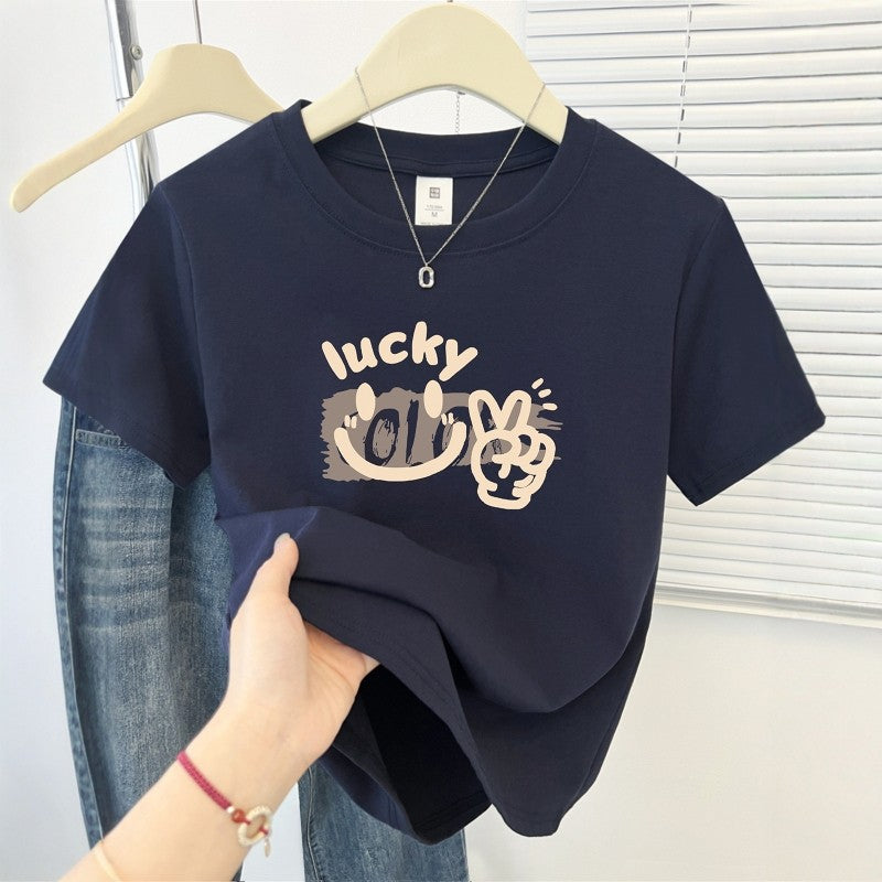 Cute Cartoon Shoulder Print Short Sleeve Tee