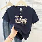 Cute Cartoon Shoulder Print Short Sleeve Tee - kawaii-inspired outfit in pastel colors - 74389894