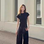 Pinch-Waist Straight Shoulder T-Shirt - kawaii-inspired outfit in pastel colors - 15260240