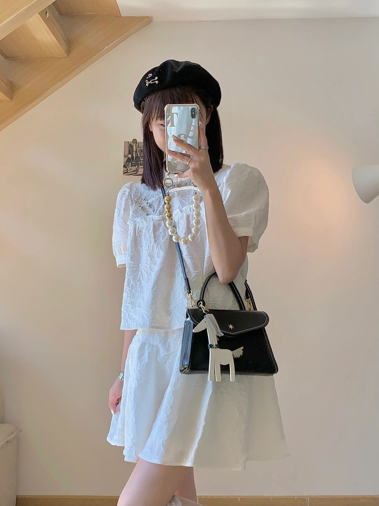 Pearl Trim Himecore Puff Sleeve Set