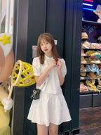 Pearl Trim Himecore Puff Sleeve Set - kawaii-inspired outfit in pastel colors - 94195365