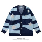 Fuzzy Striped Knit Cardigan Sweater - kawaii-inspired outfit in pastel colors - 87455511