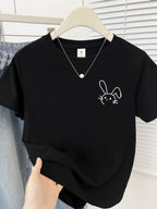Simple Cute Rabbit Short-Sleeve Tee - kawaii-inspired outfit in pastel colors - 86794897