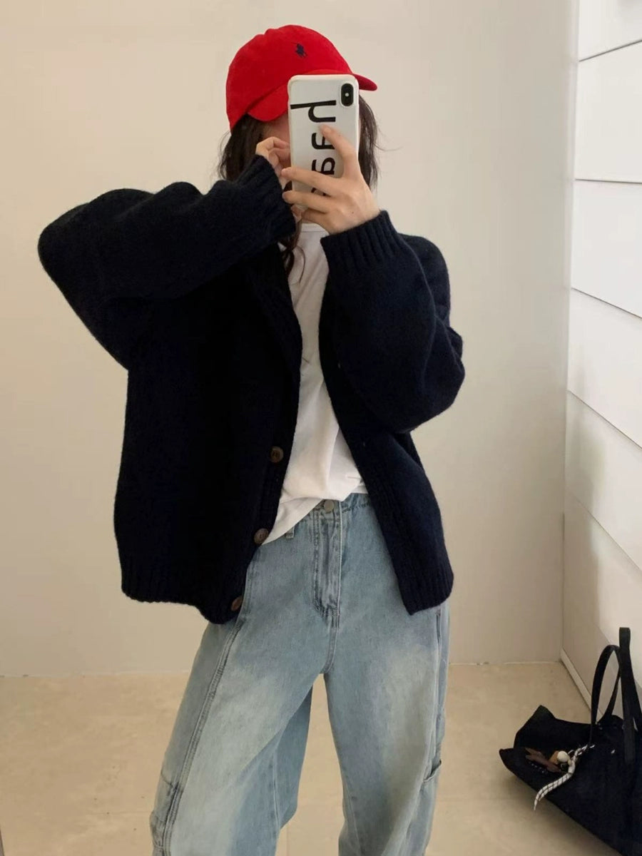 Korean Lazy-Style Hooded Knit Cardigan