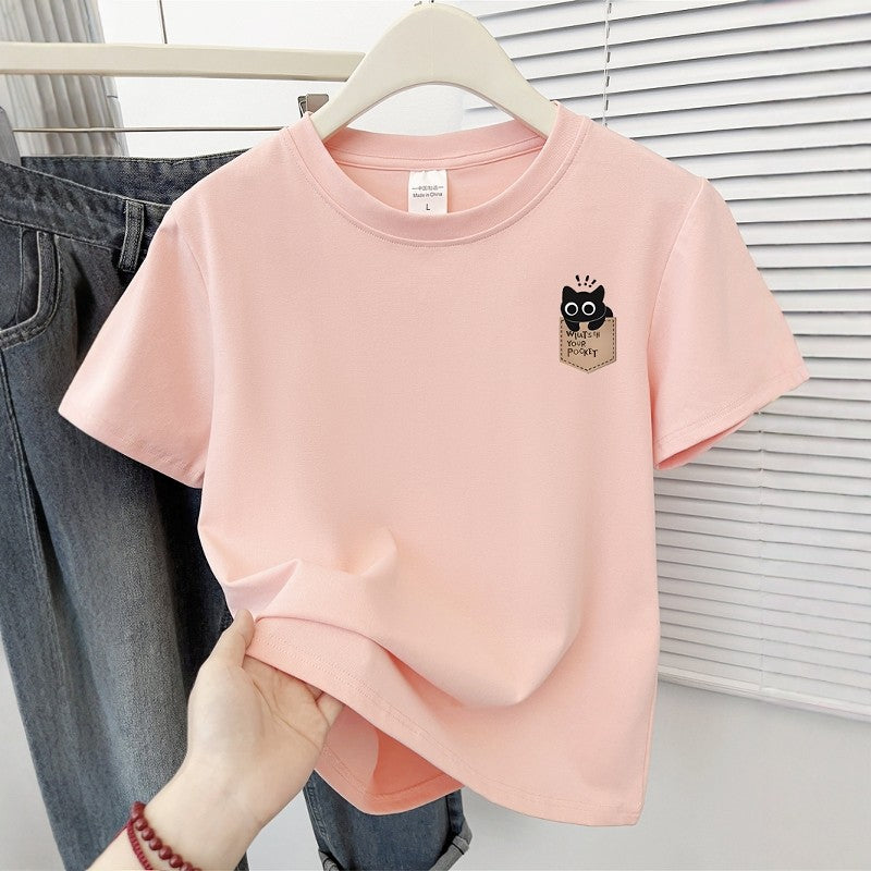 Cute Cat Print Korean Short Sleeve T-Shirt
