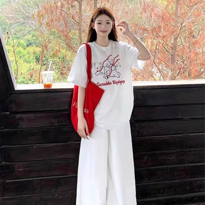 Cotton White Loose Graphic Dog T-Shirt