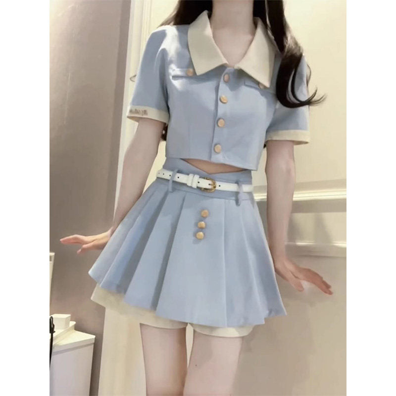 Korean Preppy Summer Two-Piece Set