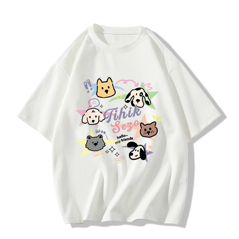 Creamy Cartoon Dog Graphic Tee