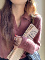 French Soft V-Neck Long-Sleeve Knit Sweater - kawaii-inspired outfit in pastel colors - 49252375