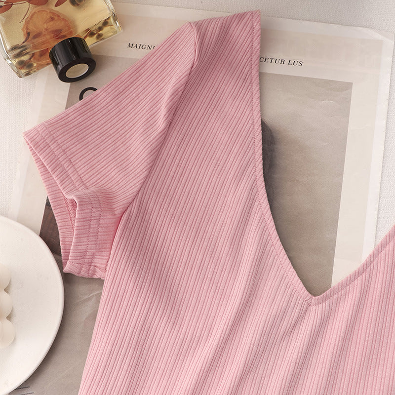 Pink Knit Top & Lace Trim Skirt Set