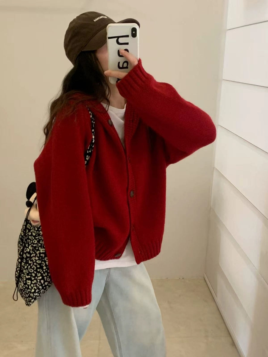 Korean Lazy-Style Hooded Knit Cardigan