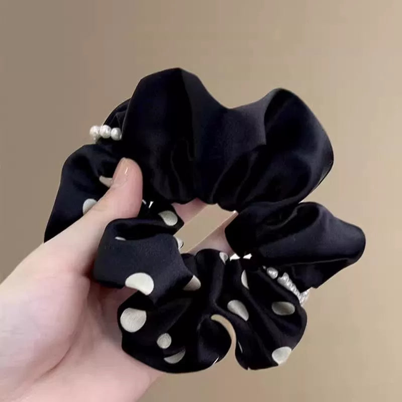Pearl Soufflé Polka Dot Satin Scrunchie