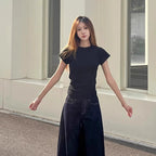 Pinch-Waist Straight Shoulder T-Shirt - kawaii-inspired outfit in pastel colors - 3239568