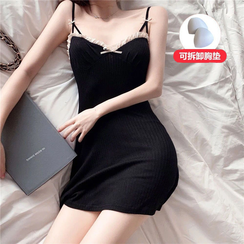 Pink Ribbed Bow Mini Dress