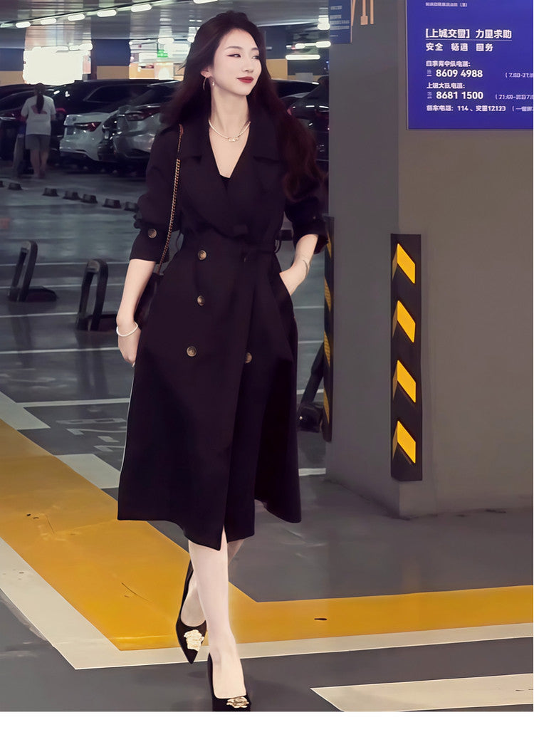 Korean High-End Khaki Trench Coat