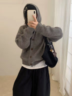 Korean Lazy-Style Hooded Knit Cardigan - kawaii-inspired outfit in pastel colors - 12635853