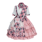 Sweet Gingerbread Plaid Lolita Dress Set - kawaii-inspired outfit in pastel colors - 54598524